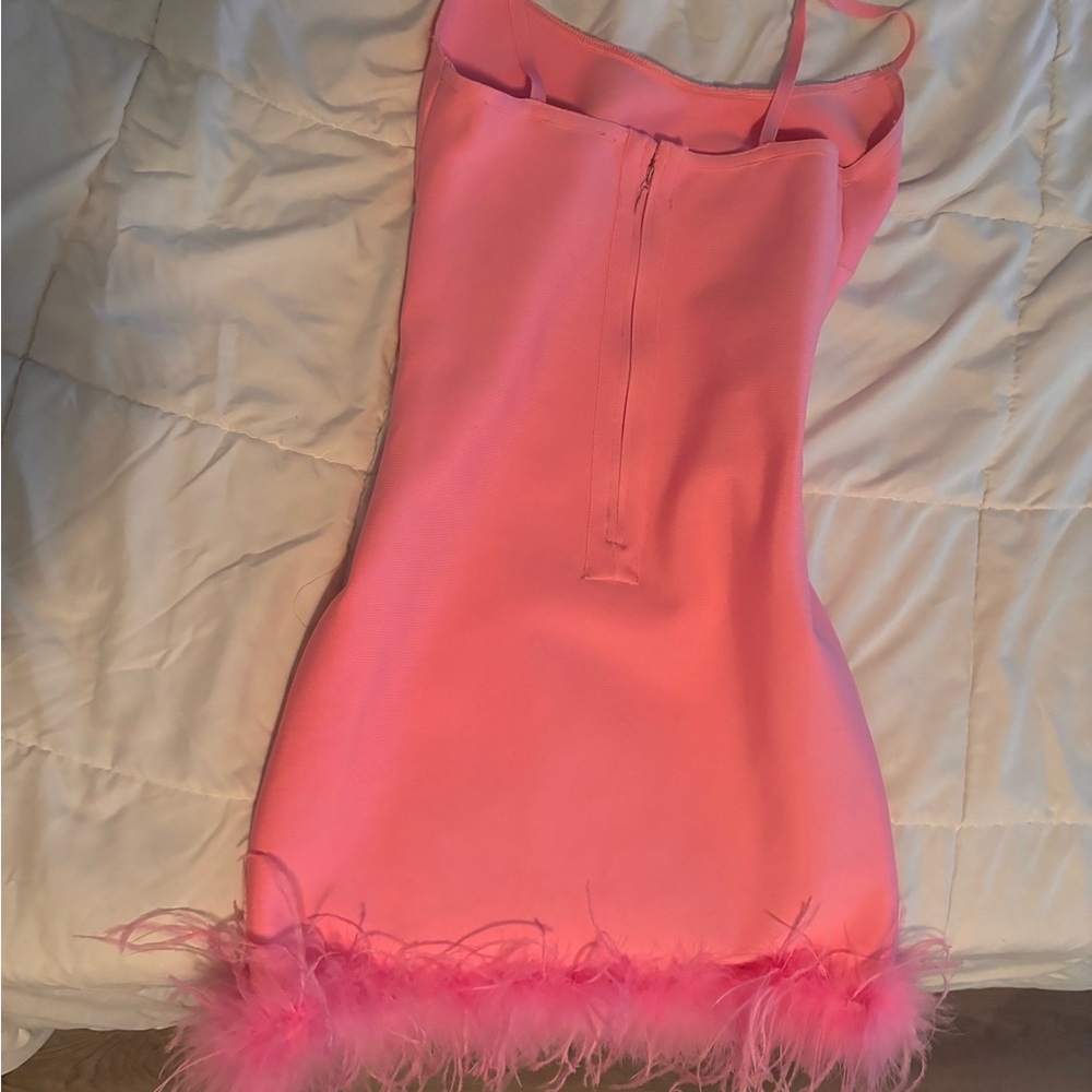 Pink Feather Trim Dress